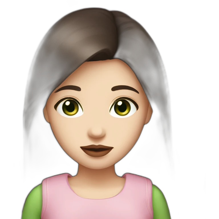 girl with white face and long dark brown hair, green eyes, big rosy lips emoji