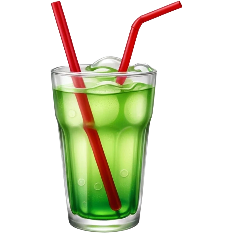 Create an emoji with a clear rounded glass, bright transparent green soda with fine bubbles, a smooth vanilla scoop, a glossy red cherry, and a red straw, using vibrant colors, soft shading, and clear glass highlights.
 emoji