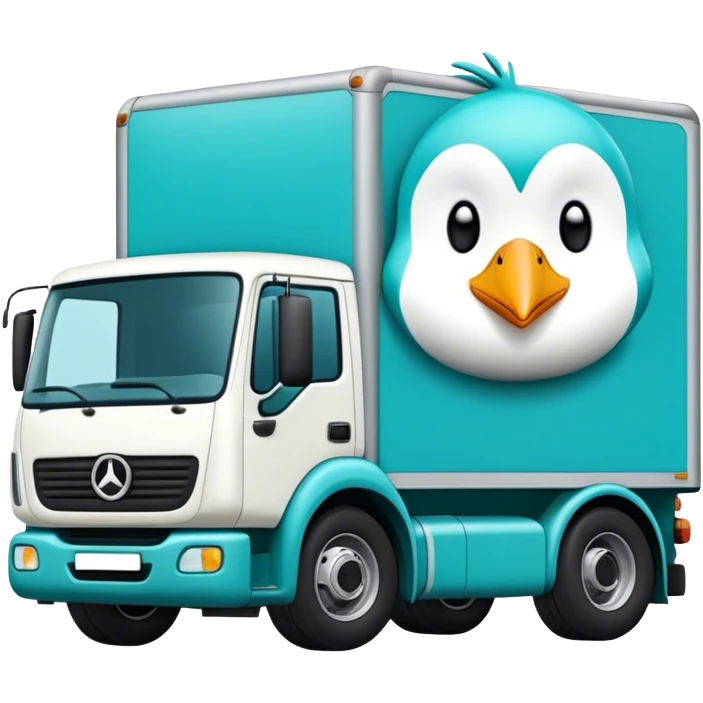 Camion déménagement turquoise avec motif pingouin  emoji