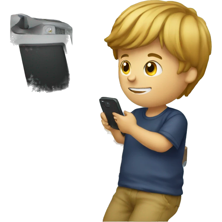Boy playing phone emoji