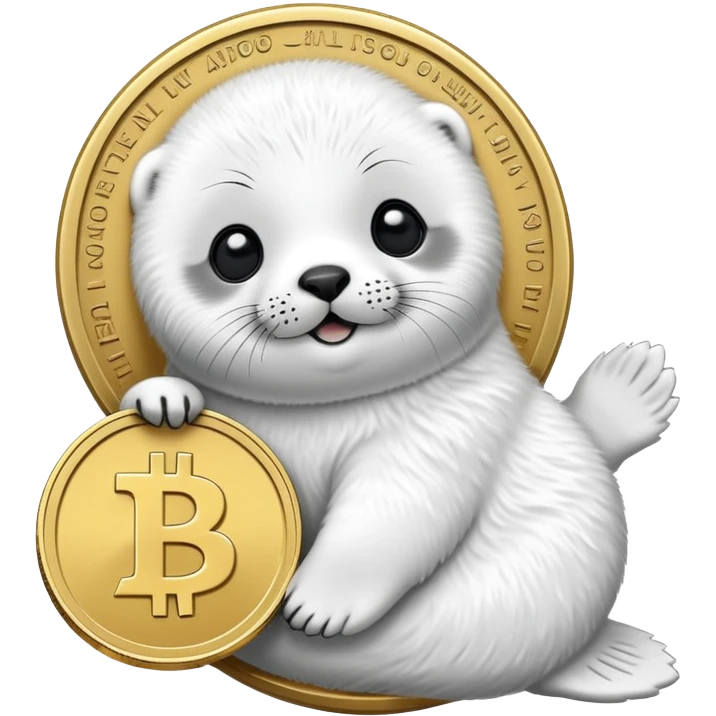 Crypto engraved Baby cute harp seal  goes up emoji