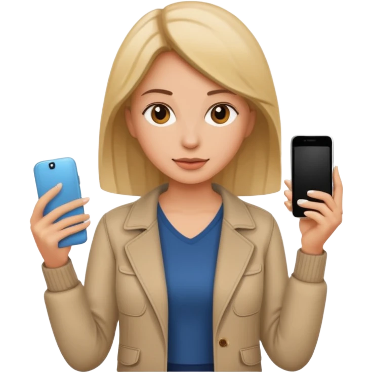 woman casual clothes holding one phone emoji