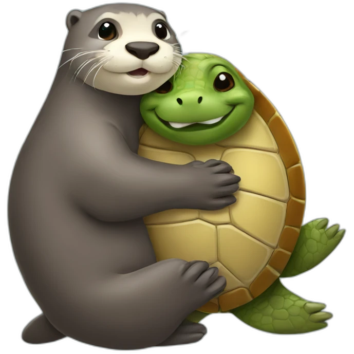 Otter and turtle hugging emoji