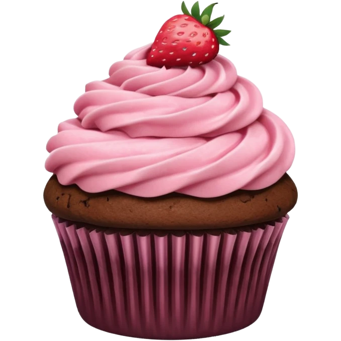 Chocolate cupcake with pink strawberry frosting emoji