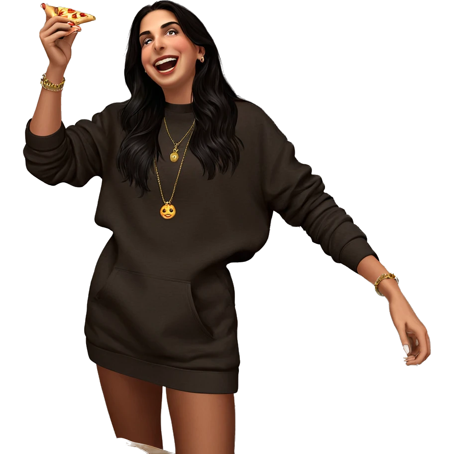 girl with pizza and jewelry emoji