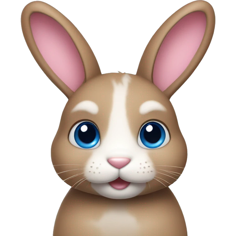 cute bunny with blue eyes, light brown face with white line in the center, pink nose emoji