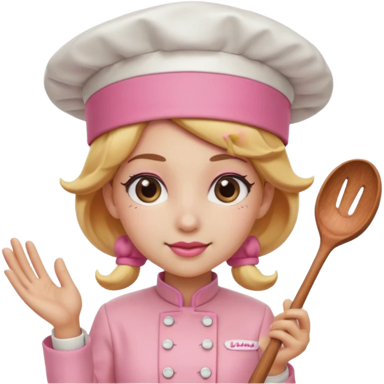 Pink chef hat princess peach with a hand emoji