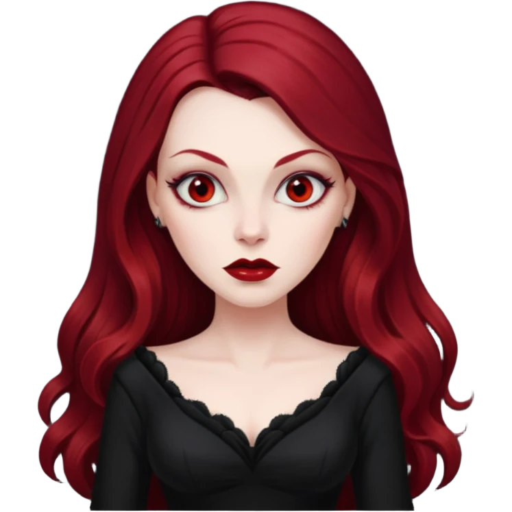Vampira with long dark red hair emoji
