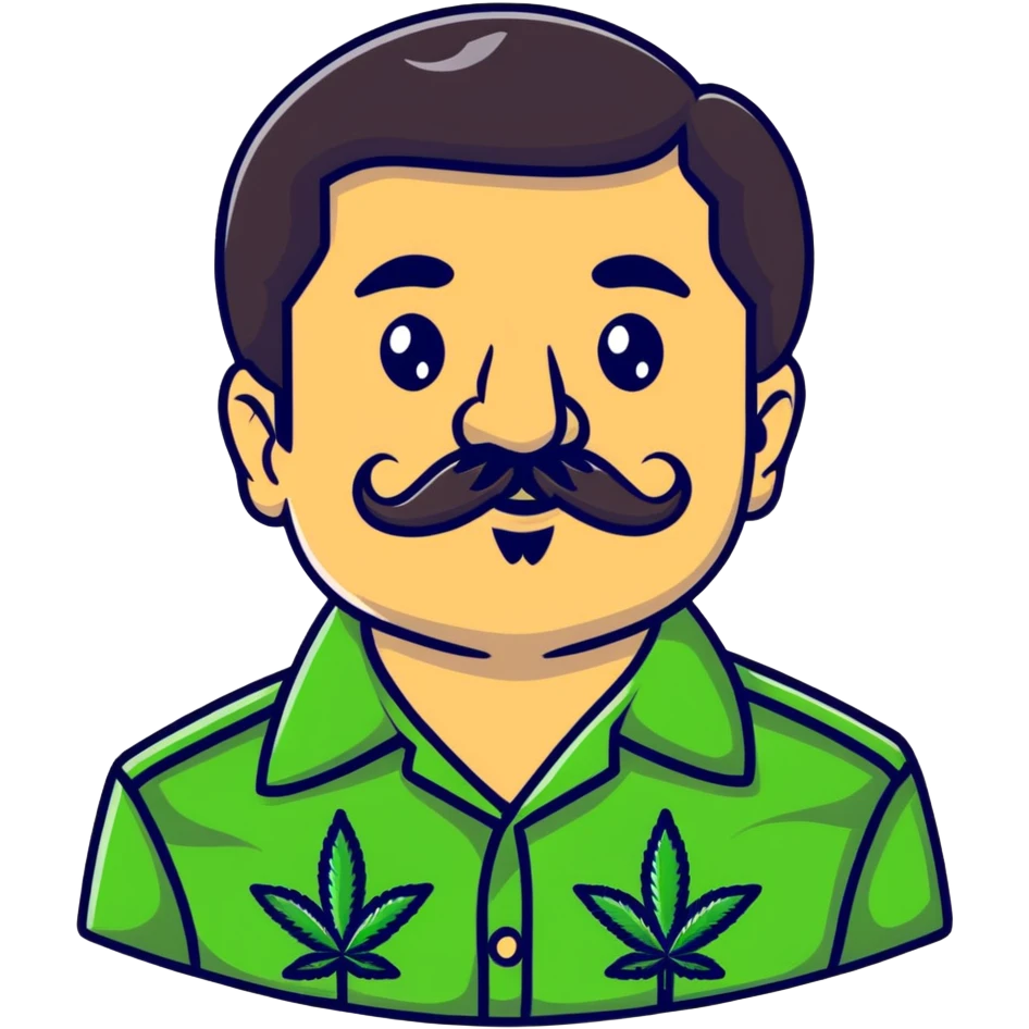 Mexican drug lord El Chapo with mustache and cannabis leaf patterned shirt emoji
