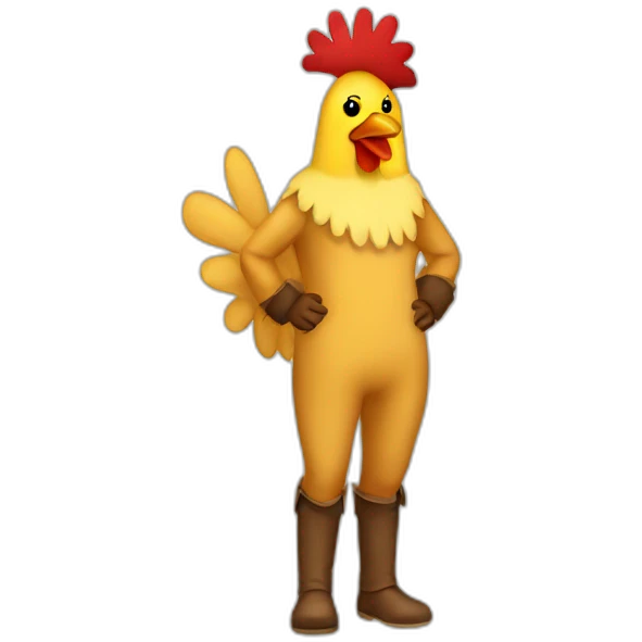 Guy using a chicken costume emoji
