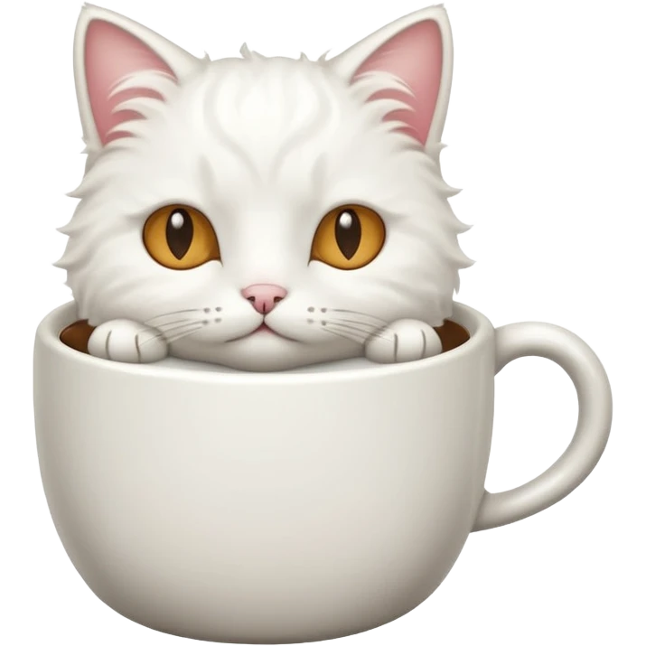 cute white cat relaxing in a coffe mug emoji