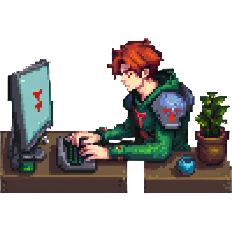 person at computer playing Dota 2 intensely emoji