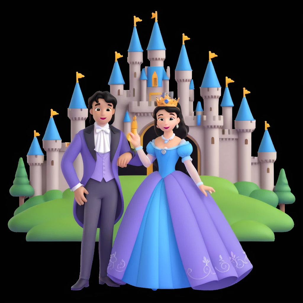 prince and princess Disney dress close up photo in castle background emoji
