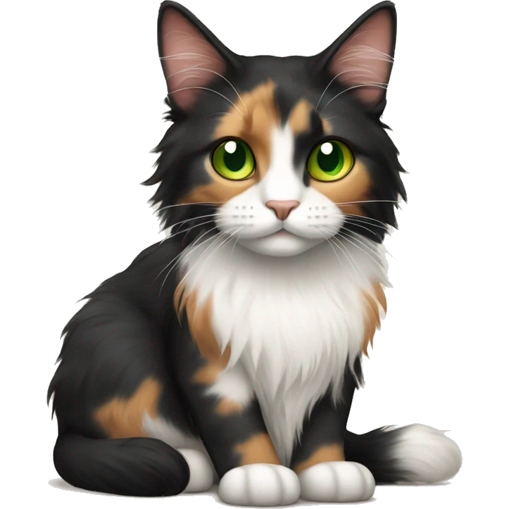 Long haired calico cat green eyes emoji