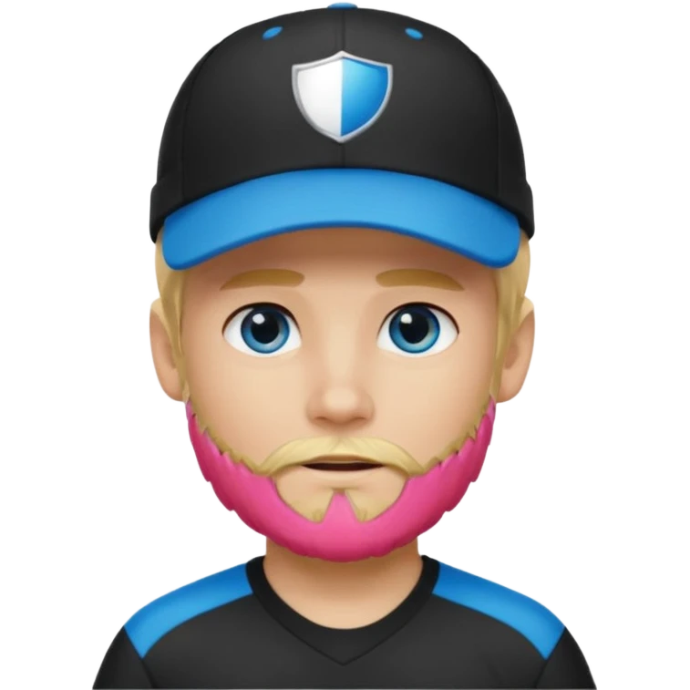 Ragazzo biondo con occhi azzurri e con barbetta bionda e cappello nero  sportivo con visiera emoji