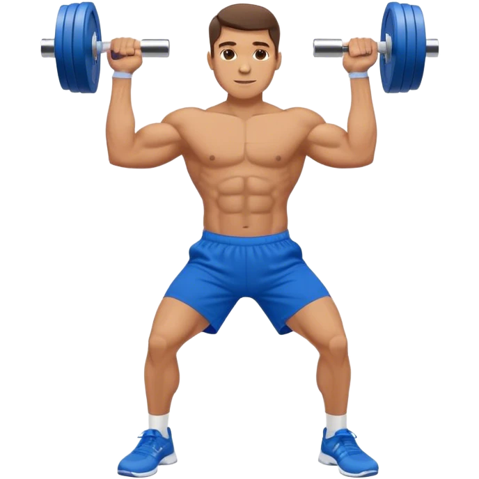 man with blue shorts doing side-lateral raise (T pose) with light dumbbells emoji
