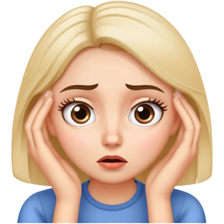 Woman with both hands on cheeks, confused wide-eyed expression emoji