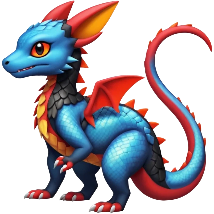 Cute Exotic Shiny Colorful Guilmon-Salandit-Umbreon-Charmeleon-Fakémon-hybrid-creature (full body)  emoji