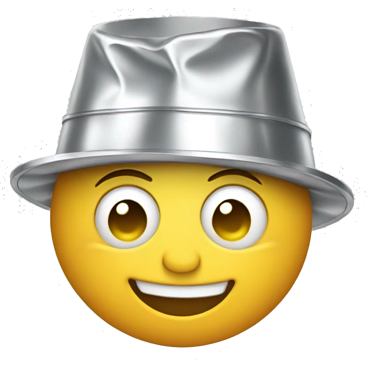 smiling emoji wearing a tin foil hat emoji