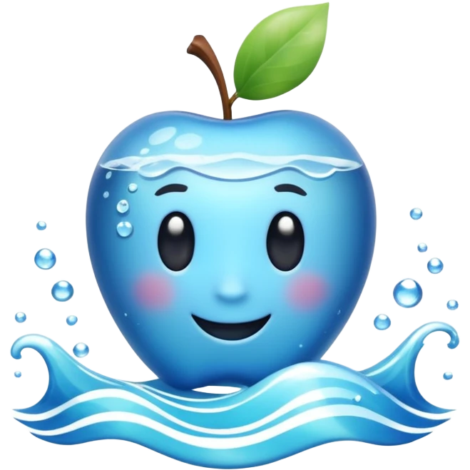 3D Apple style emoji of the sea, calm blue waves, sparkling water, isolated on white background, soft shadows, high detail, playful and cute. emoji