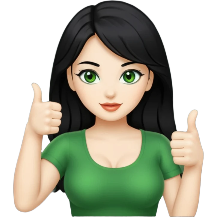 Sexy lady with black hair and green eyes thumbs up black  emoji