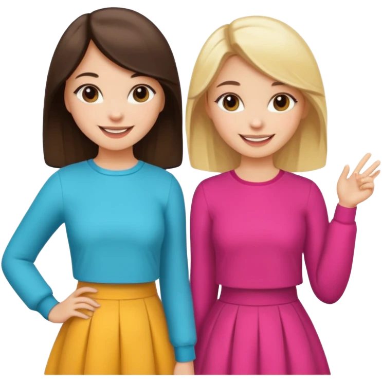 a brunette girl and a blonde girl in cute outfits smiling friends emoji