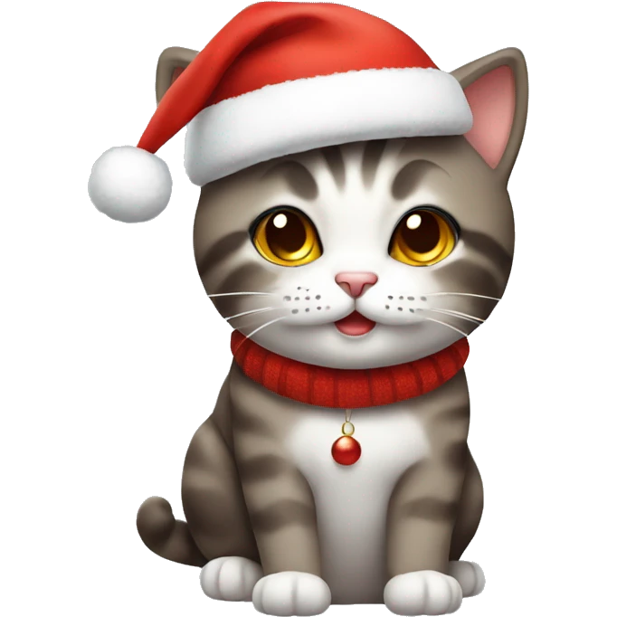 Cute cat with Christmas hat emoji