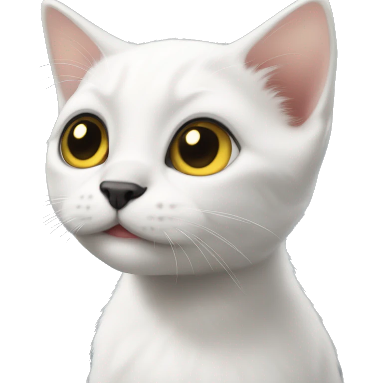 A cute white kitten emoji with a small black spot on the left side of its nose, black ears, and yellow eyes. emoji
