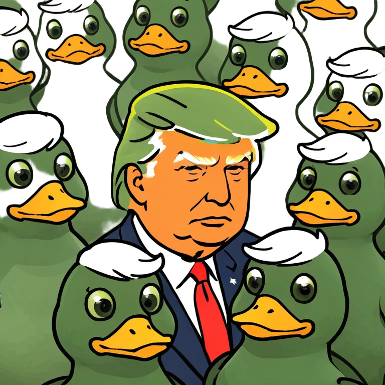 ducks ruling the world with Donald trump wigs emoji