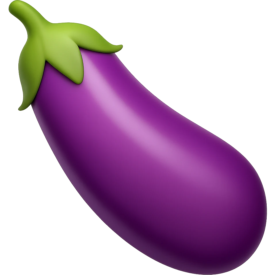 Create a purple eggplant in the style of emoji (apple style emojis). The eggplant should have a smooth, shiny surface with a purple color and a green stem, resembling the typical emoji style. emoji