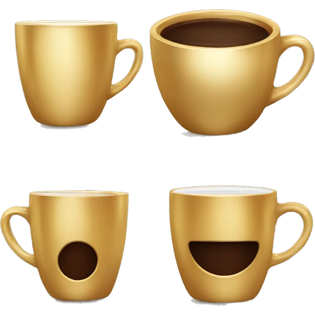 gold dual cup with brown coffee same as bottom a lttle bigger also coffee there emoji