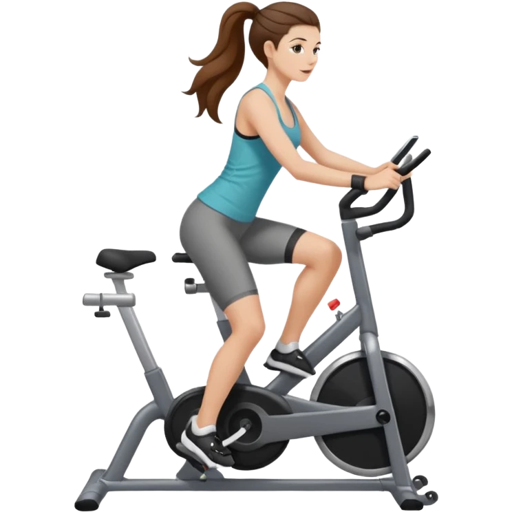 woman with long brown hair pulled back, fair skin, wearing ankle-length leggings on a stationary bike emoji