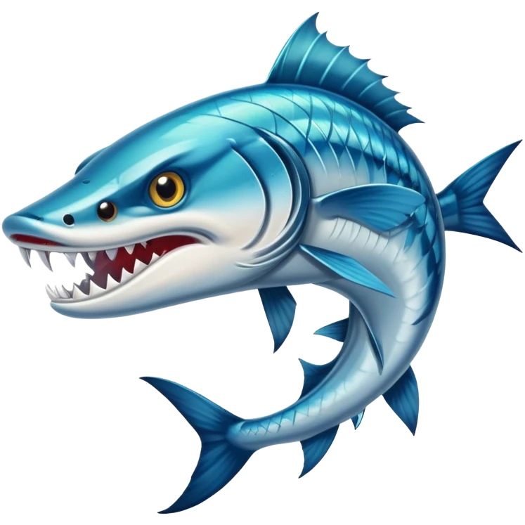 An angry barracuda swims swiftly through the water, its sharp teeth bared and ready for action emoji