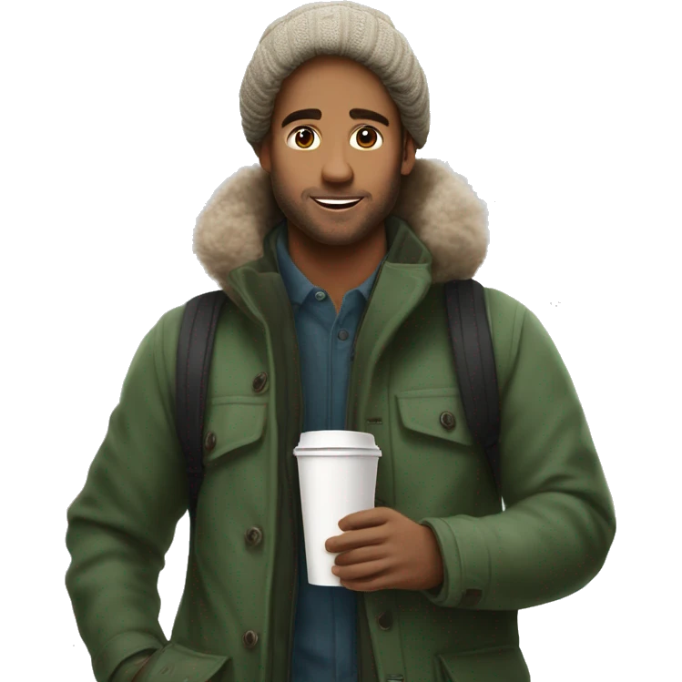 Winter Starbucks drink cute man walk for park a picture he have a coffee emoji