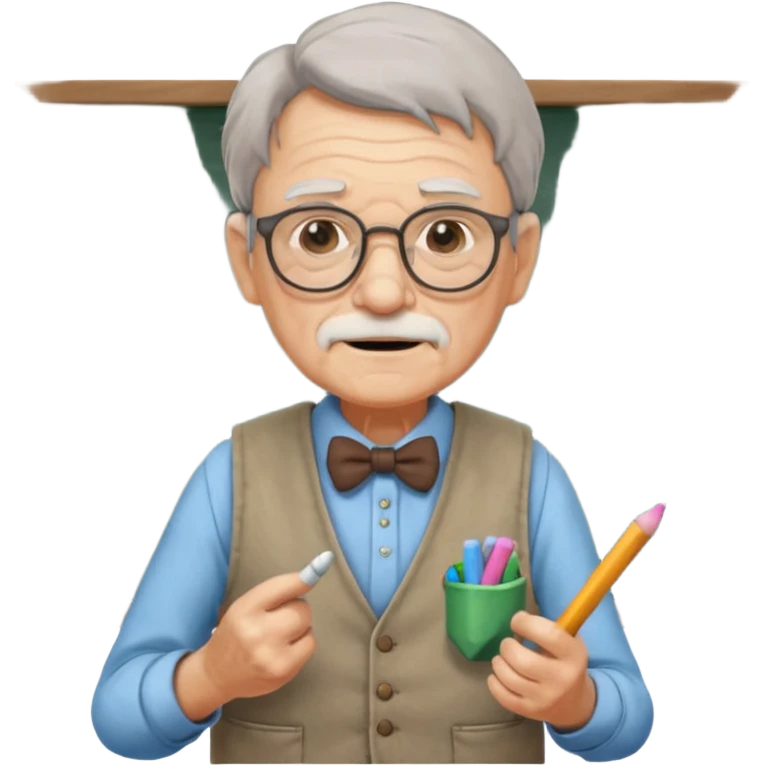 Man teacher: old, wearing vest, wearing glasses, hold chalk on their hand emoji