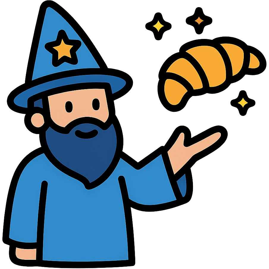 A wizard who conjures up a croissant emoji