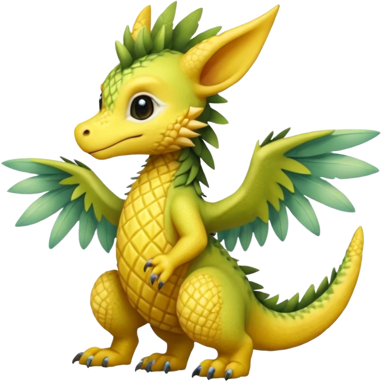 Mango-Pineapple-Kiwi-themed "Dutch Angel Dragon"-"Vernid"-"Trico"-furry-Fakémon-hybrid-creature (full body) emoji