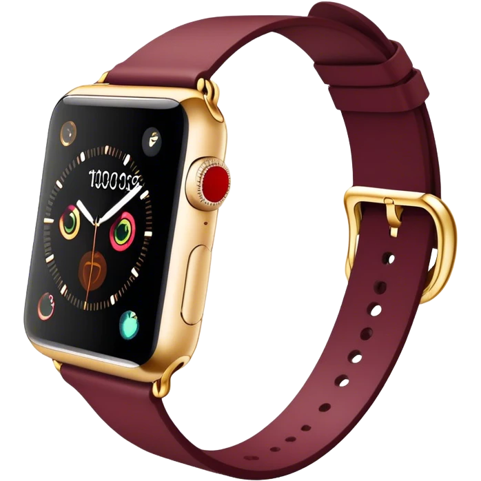 Burgundy Gold Apple Watch with a band on an angle emoji