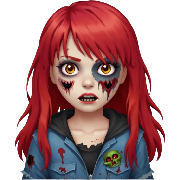 Uma menina de franja cheia, cabelos vermelho grande zumbi emoji