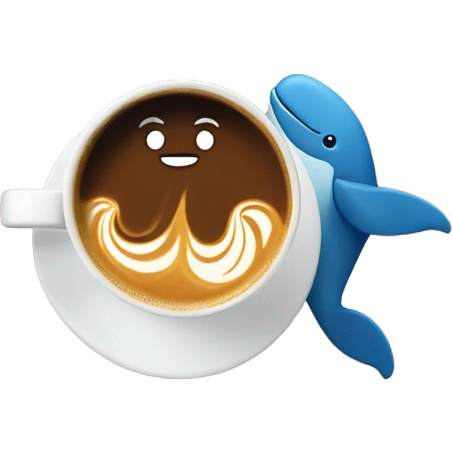blue paper coffee cup with whale and beautiful latte art emoji