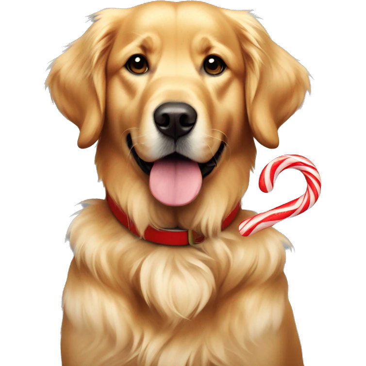 Golden retriever with a candy cane collar emoji