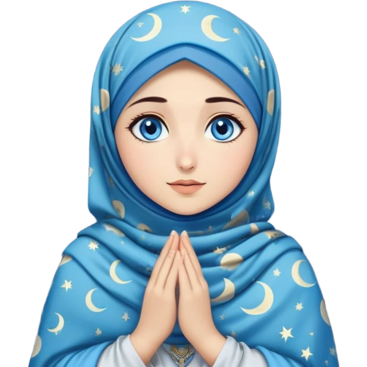 Turkish beautiful finish Konya girl blue eyes with moon patterned hijab dress and watching the moonlight sky on the ground  emoji
