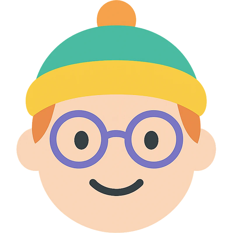 a face wearing a colorful hat and round glasses, cartoon style, cute expression, icon style emoji