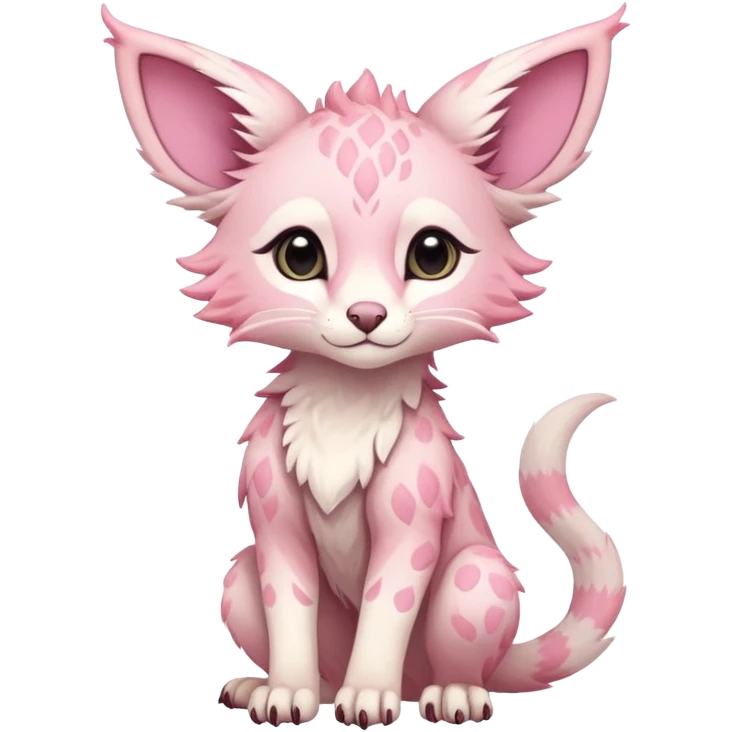 Feral Rare Fantasy cute pastel pink Vernid-Trico-species by LiLaiRa, random markings, tufted ears, full body emoji