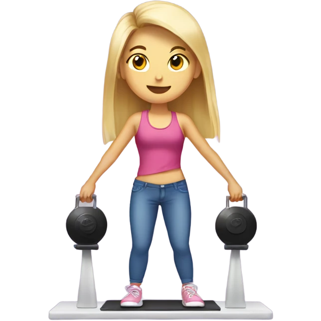 Girls standing on a body scale holding weights emoji