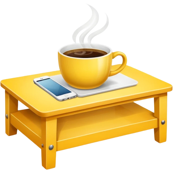 yellow coffe table, coffee on top
 emoji