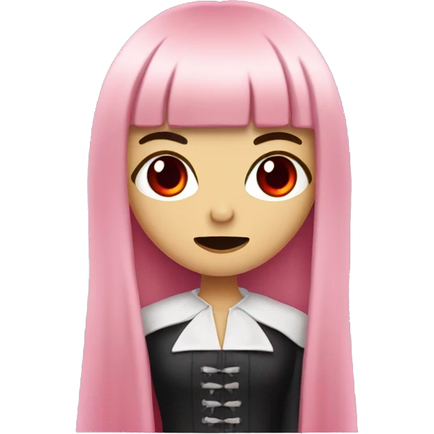 vampire woman with long hair  pastel pink straight bangs and red eyes wielding knife emoji