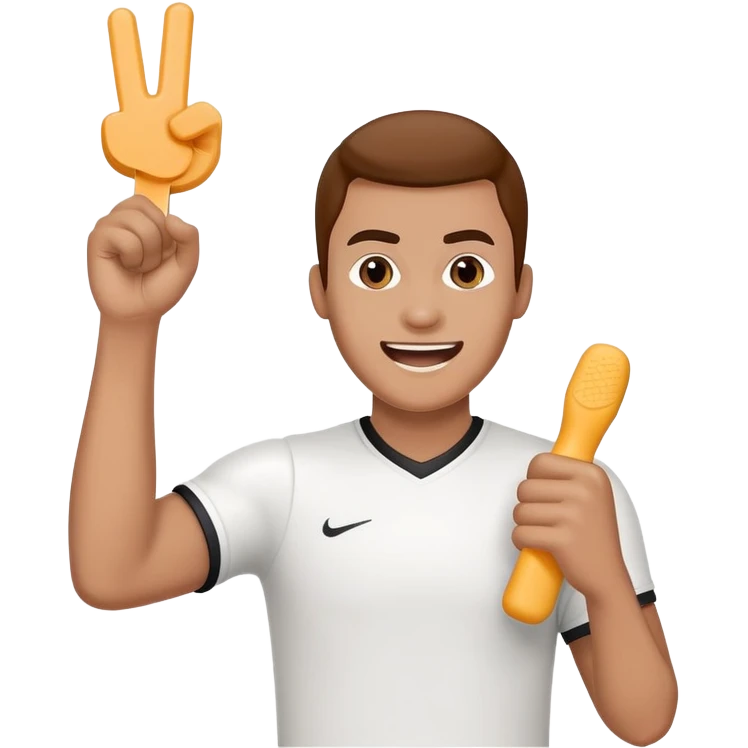 enthusiastic sports fan with foam finger emoji