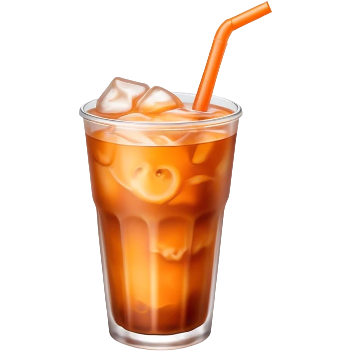 Cinematic Realistic Thai Ice Tea Drink Emoji, depicted as a chilled glass of sweet, creamy iced tea rendered with vivid textures and refreshing, dynamic lighting. emoji