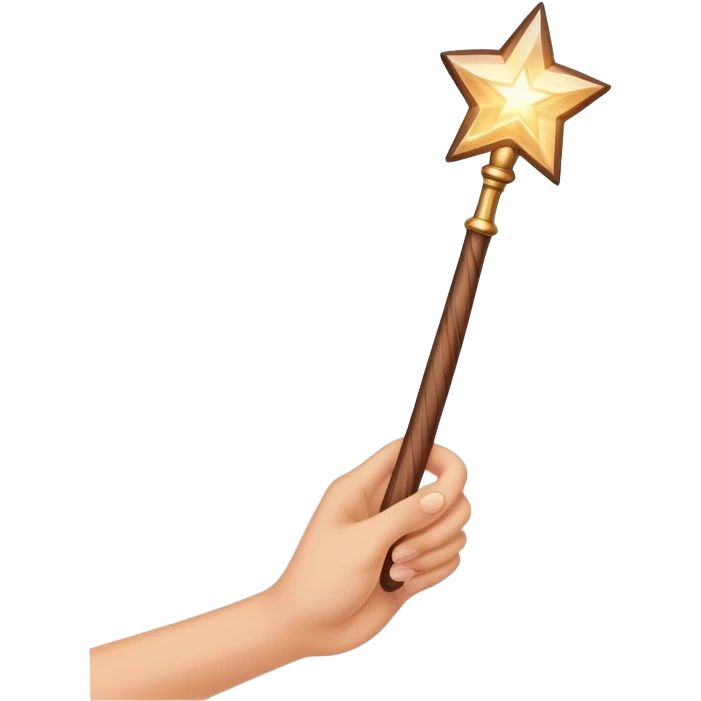 hand holding a glowing magic wand with sparkles and magical glow emoji